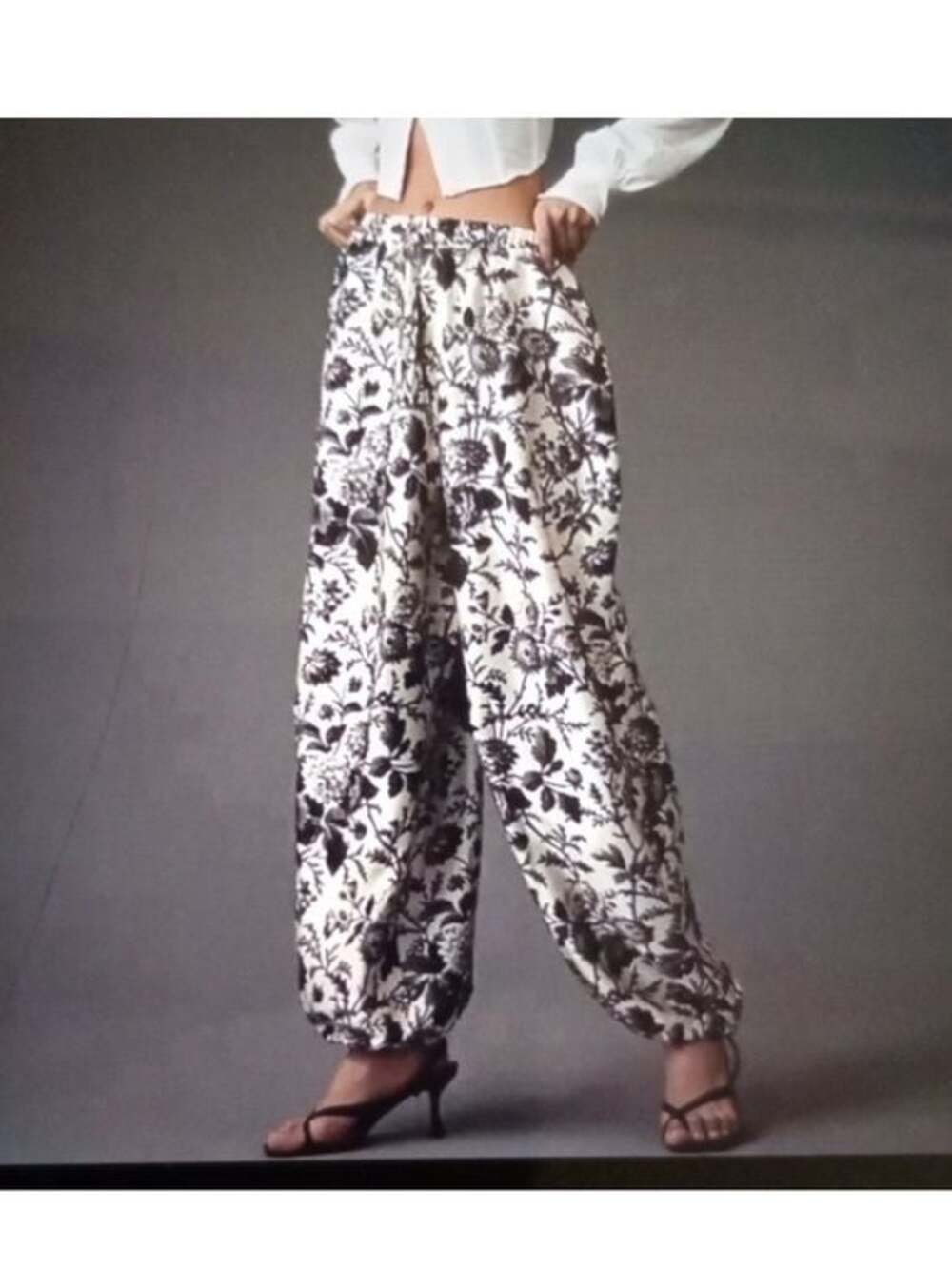 Maeve by Anthropologie Black and White Floral Silk Balloon Parachute Pants, M - Picture 2 of 5